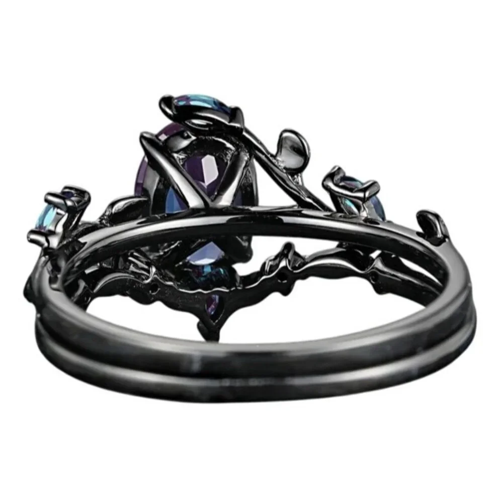 Pear Cut Alexandrite & Moissanite 2 piece Bridal Wedding engagement ring Rhodium